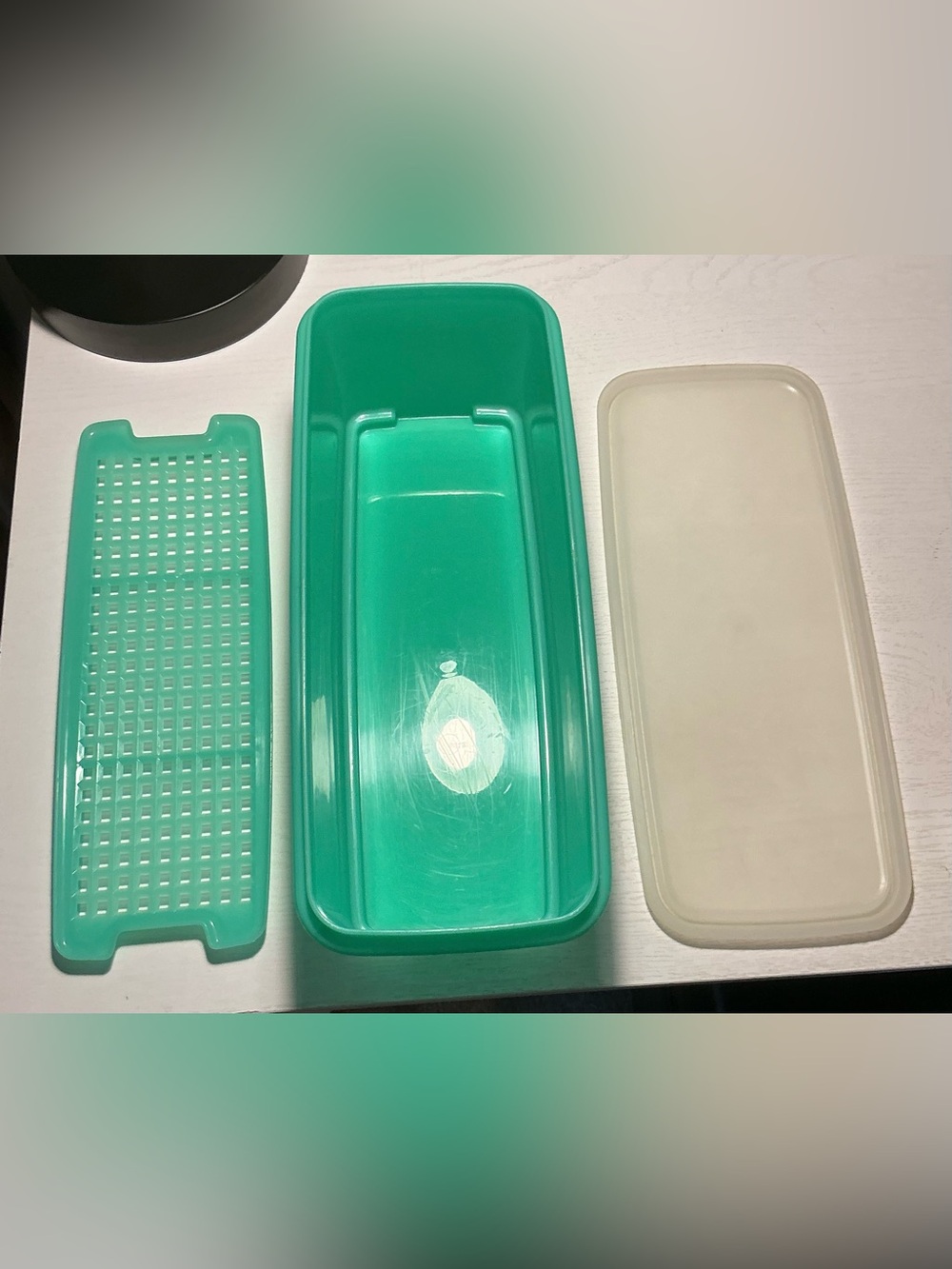 VTG Tupperware Jadeite Green 3 Piece Vegetable Keeper